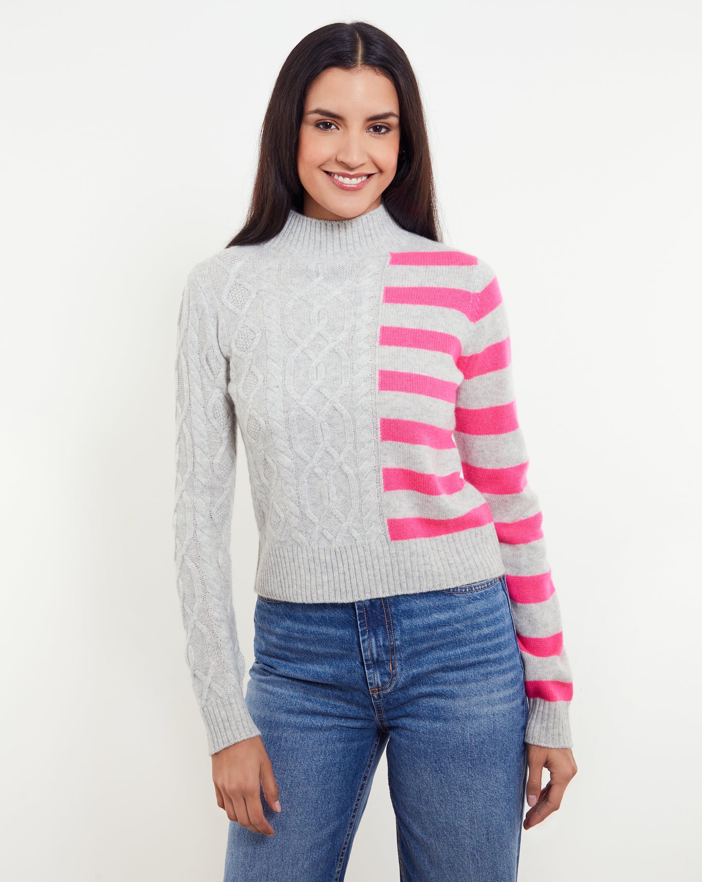 Diana Patchwork Cable Mock Neck