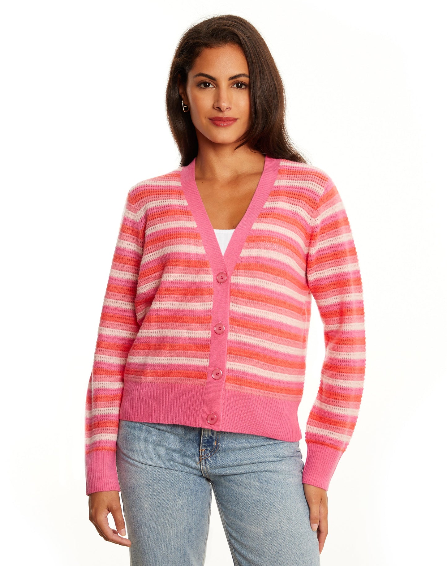 Posey Open Stitch Stripe V-Cardi