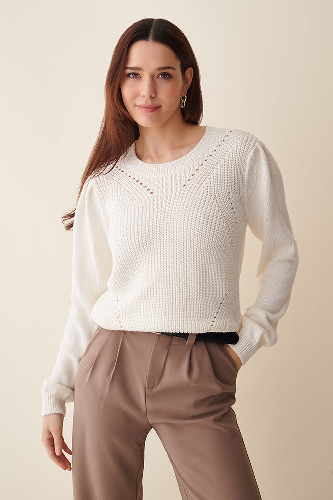 Matilda Puff Sleeve Rib Crew