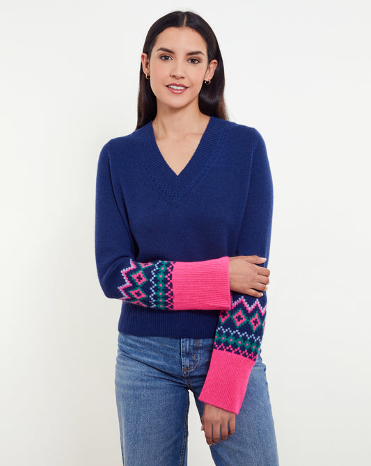 Helena Fairisle Cuff V-Neck