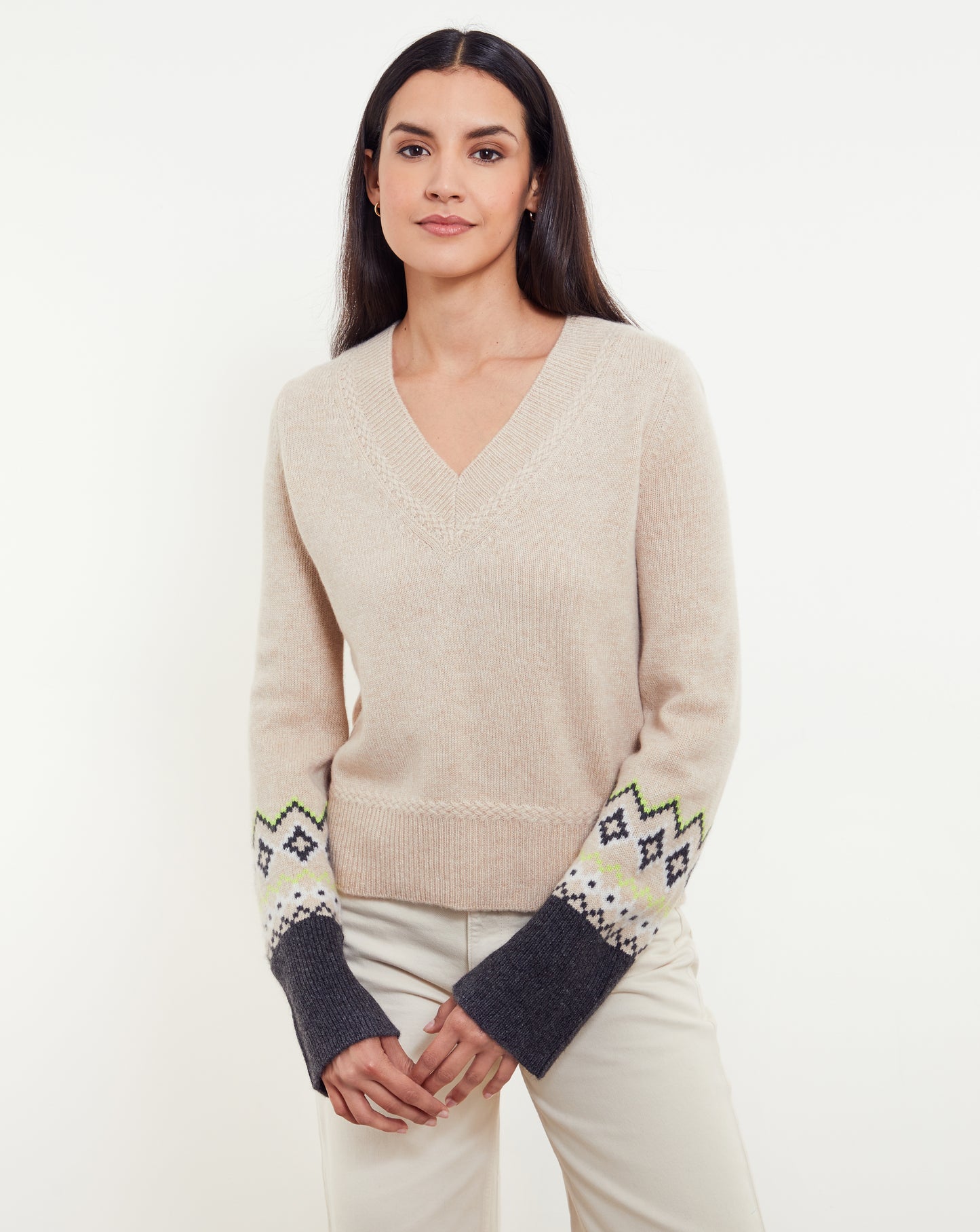 Helena Fairisle Cuff V-Neck