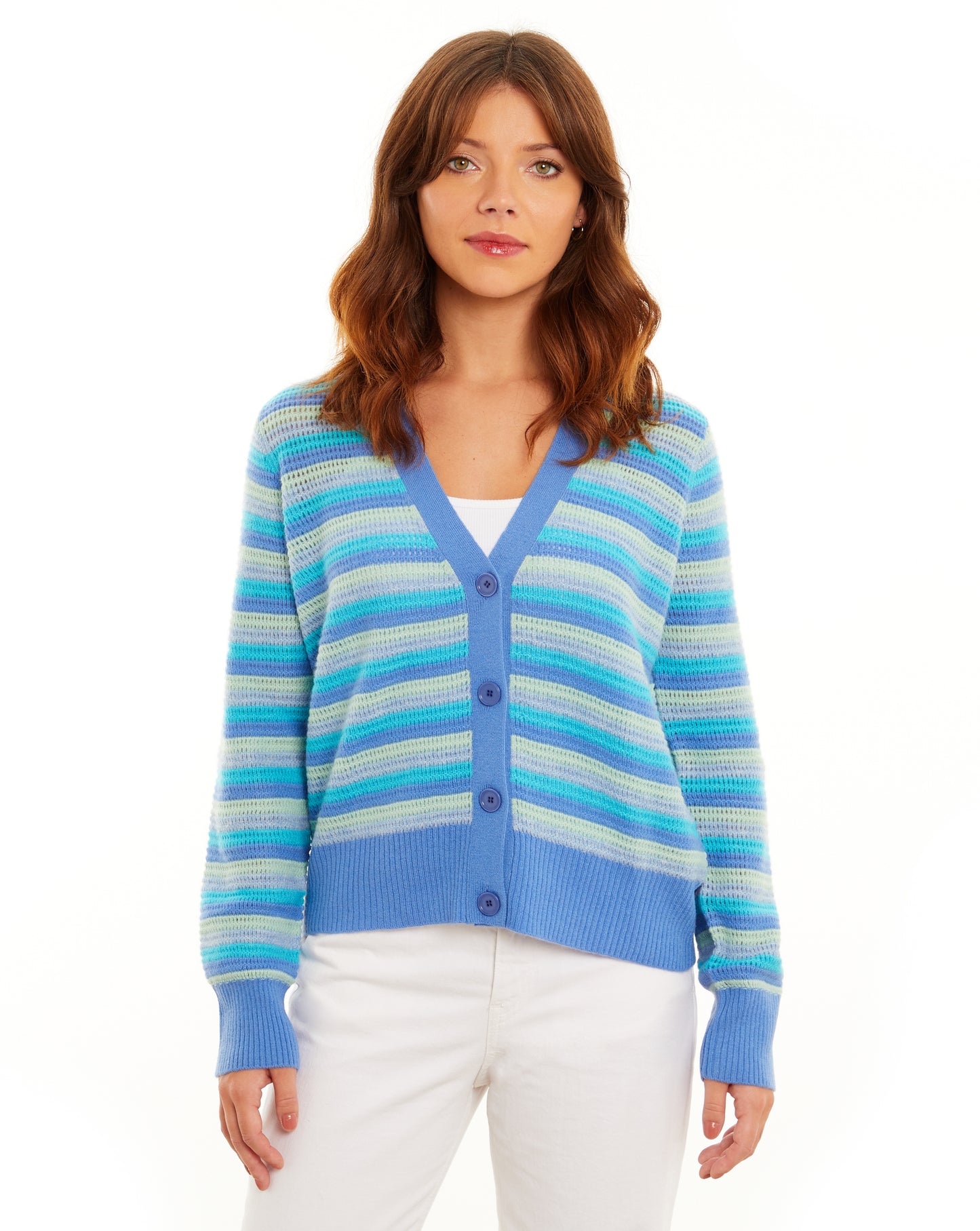 Posey Open Stitch Stripe V-Cardi