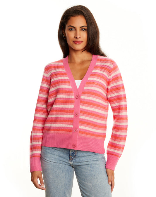 Posey Open Stitch Stripe V-Cardi