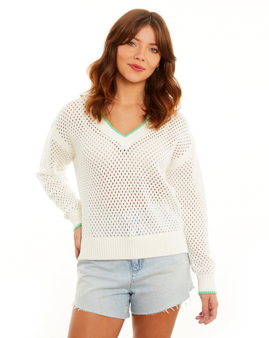 Thalia Mesh Stitch V-Neck